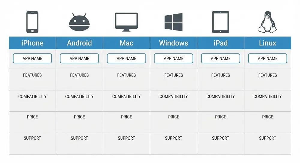 Productivity apps by platform comparison chart